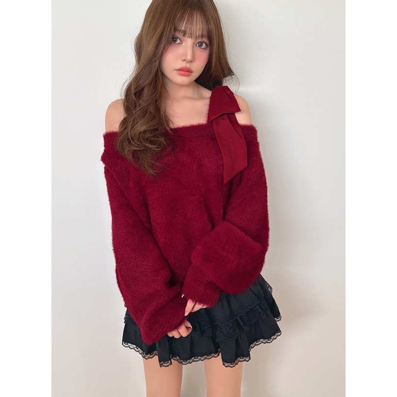 Anita Japan代購 🌸 日本 GRL 單肩綁帶 毛絨絨針織 舒適毛絨感 針織 長袖 pm842-細節圖4