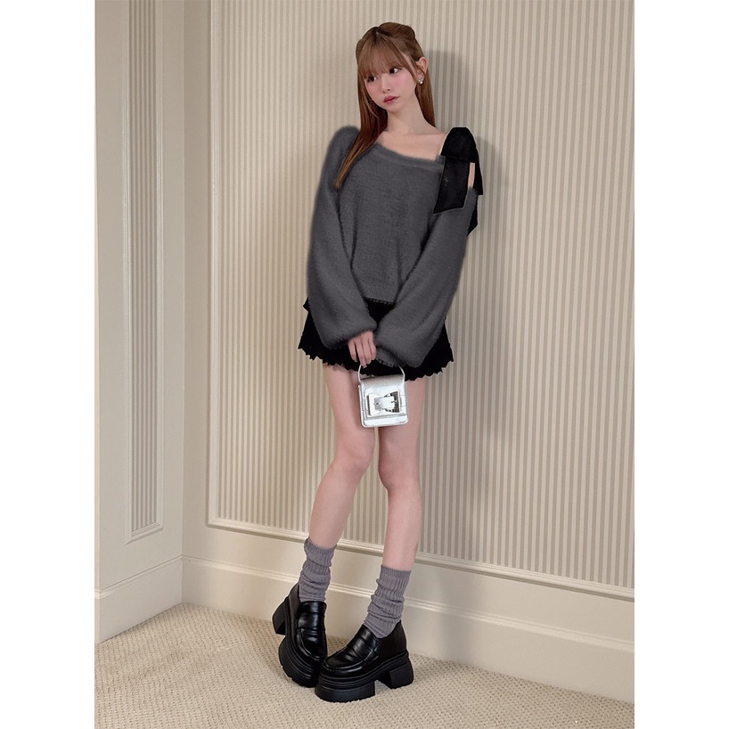 Anita Japan代購 🌸 日本 GRL 單肩綁帶 毛絨絨針織 舒適毛絨感 針織 長袖 pm842-細節圖5