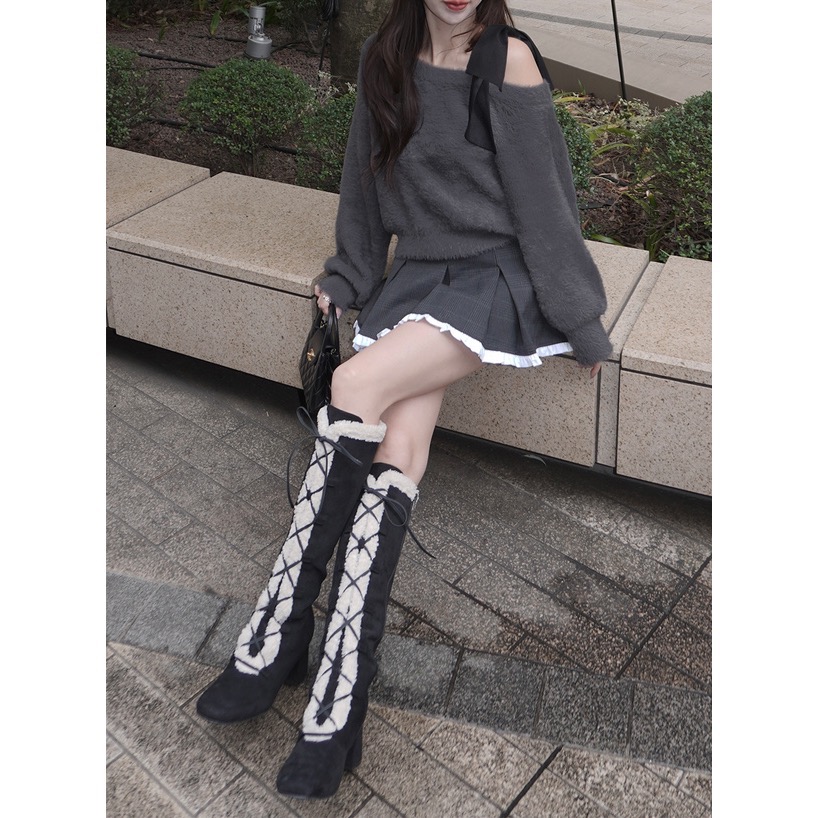 Anita Japan代購 🌸 日本 GRL 單肩綁帶 毛絨絨針織 舒適毛絨感 針織 長袖 pm842-細節圖6