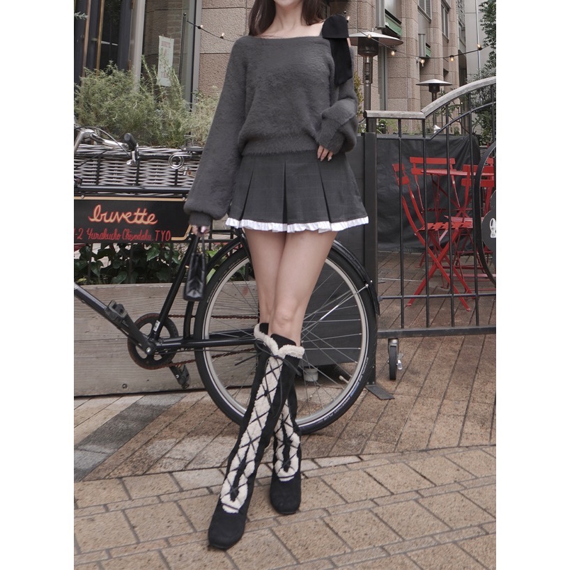 Anita Japan代購 🌸 日本 GRL 單肩綁帶 毛絨絨針織 舒適毛絨感 針織 長袖 pm842-細節圖7