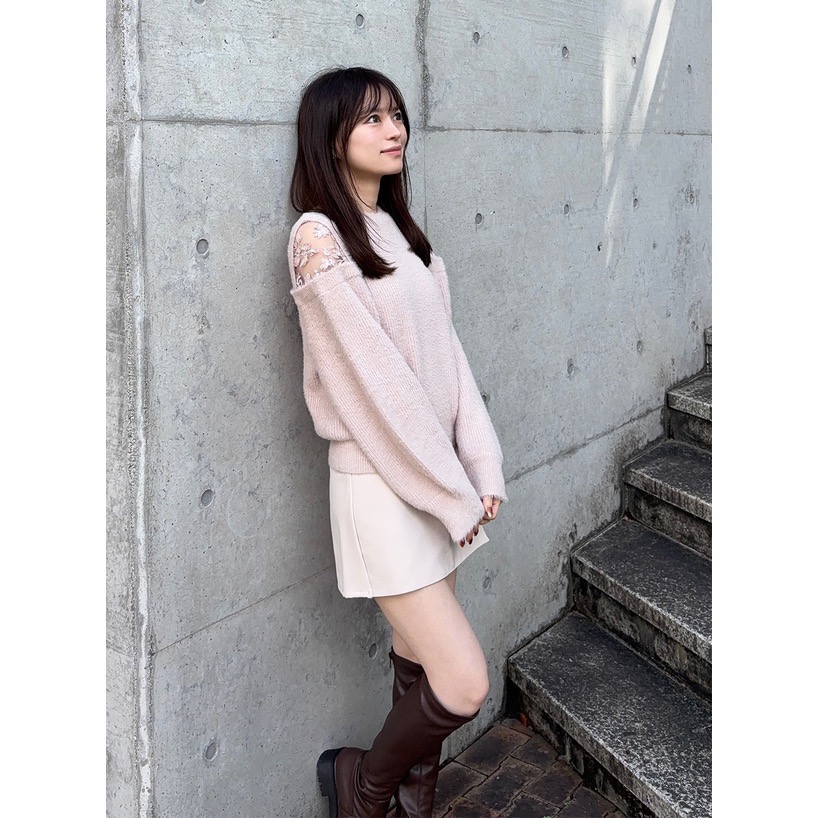 Anita Japan代購 🌸 日本 GRL 舒適甜美 肩部蕾絲毛絨針織 毛絨針織 針織 pm650-細節圖4