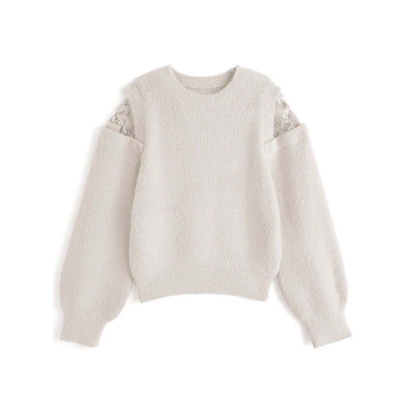 Anita Japan代購 🌸 日本 GRL 舒適甜美 肩部蕾絲毛絨針織 毛絨針織 針織 pm650-規格圖10