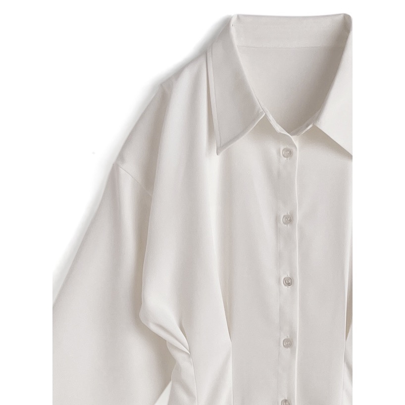 Anita Japan代購 🌸 日本 GRL 日常白搭 腰部褶皺襯衫 縮腰設計 長衫 襯衫 cb1289-細節圖6