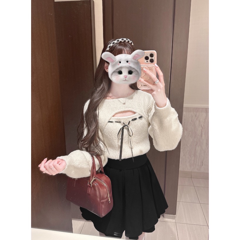 Anita Japan代購 🌸 日本 GRL 舒適甜美 前胸綁帶 毛絨羅紋針織 針織 羅紋 pm828-細節圖2