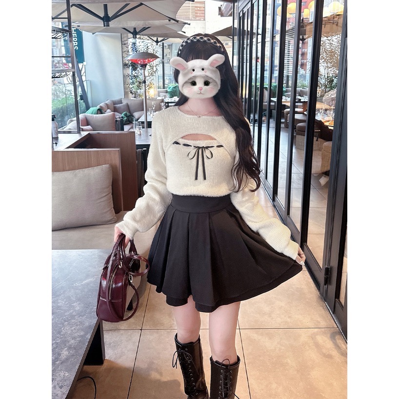 Anita Japan代購 🌸 日本 GRL 舒適甜美 前胸綁帶 毛絨羅紋針織 針織 羅紋 pm828-細節圖3