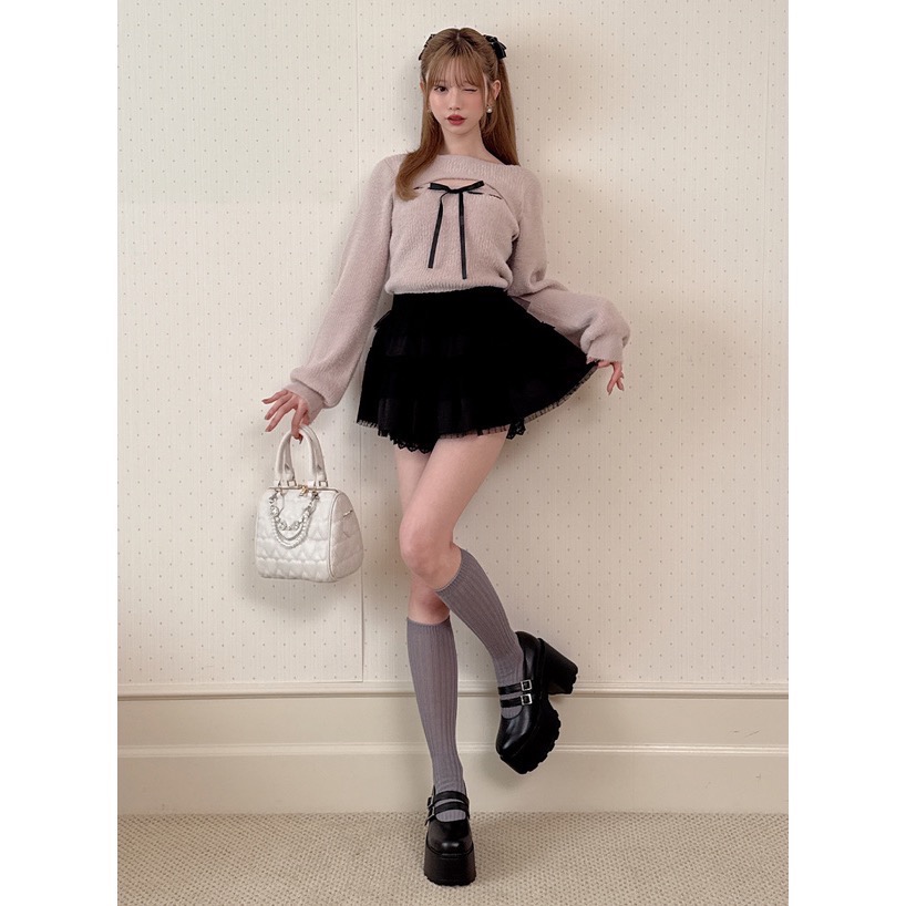 Anita Japan代購 🌸 日本 GRL 舒適甜美 前胸綁帶 毛絨羅紋針織 針織 羅紋 pm828-細節圖4