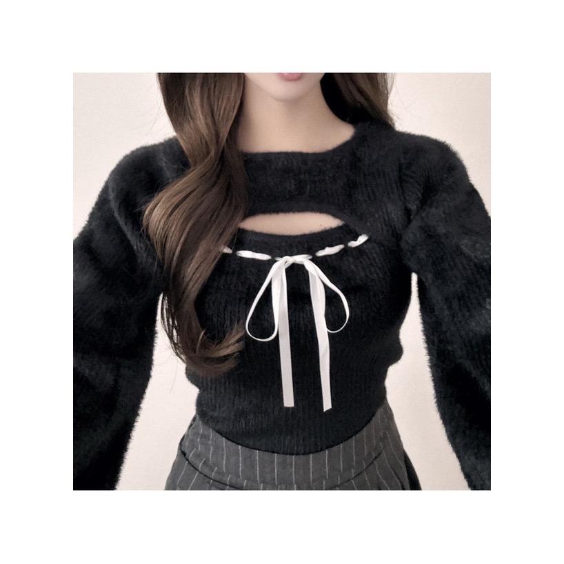 Anita Japan代購 🌸 日本 GRL 舒適甜美 前胸綁帶 毛絨羅紋針織 針織 羅紋 pm828-細節圖7