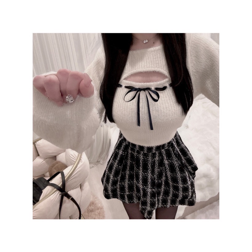 Anita Japan代購 🌸 日本 GRL 舒適甜美 前胸綁帶 毛絨羅紋針織 針織 羅紋 pm828-細節圖8