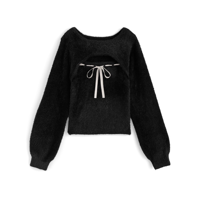 Anita Japan代購 🌸 日本 GRL 舒適甜美 前胸綁帶 毛絨羅紋針織 針織 羅紋 pm828-規格圖11