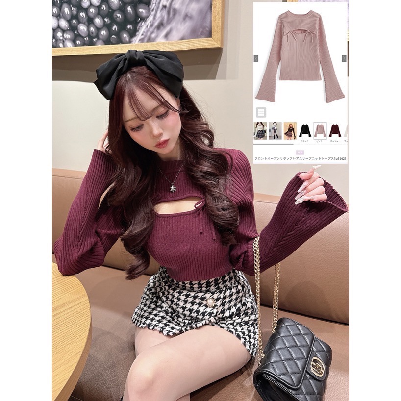 Anita Japan代購 🌸 日本 GRL 百搭羅紋 可愛蝴蝶結 喇叭袖針織上衣 針織 長袖 ru1562-細節圖2