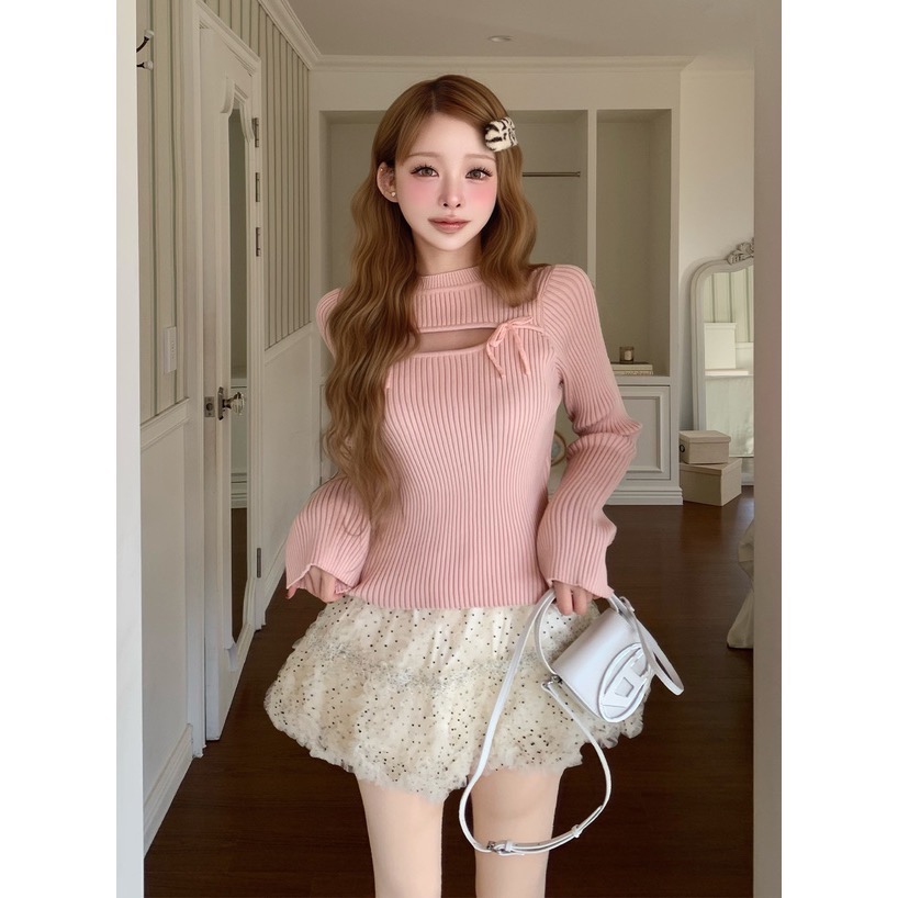 Anita Japan代購 🌸 日本 GRL 百搭羅紋 可愛蝴蝶結 喇叭袖針織上衣 針織 長袖 ru1562-細節圖6