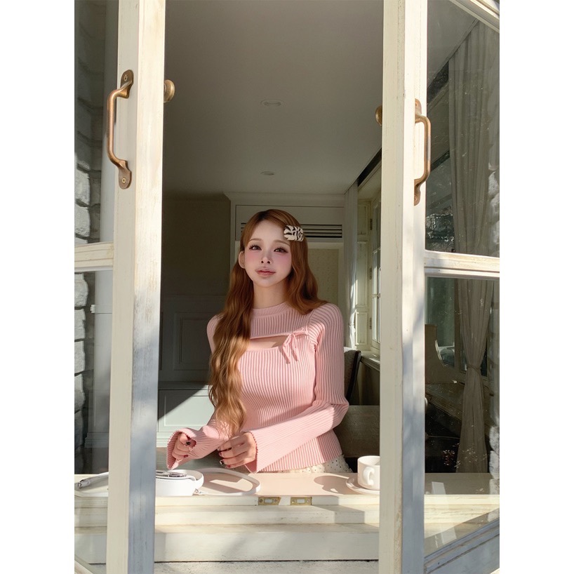 Anita Japan代購 🌸 日本 GRL 百搭羅紋 可愛蝴蝶結 喇叭袖針織上衣 針織 長袖 ru1562-細節圖7