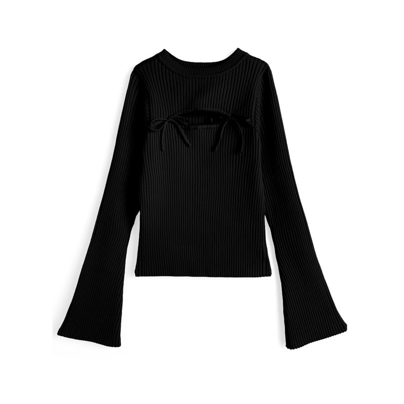 Anita Japan代購 🌸 日本 GRL 百搭羅紋 可愛蝴蝶結 喇叭袖針織上衣 針織 長袖 ru1562-規格圖10