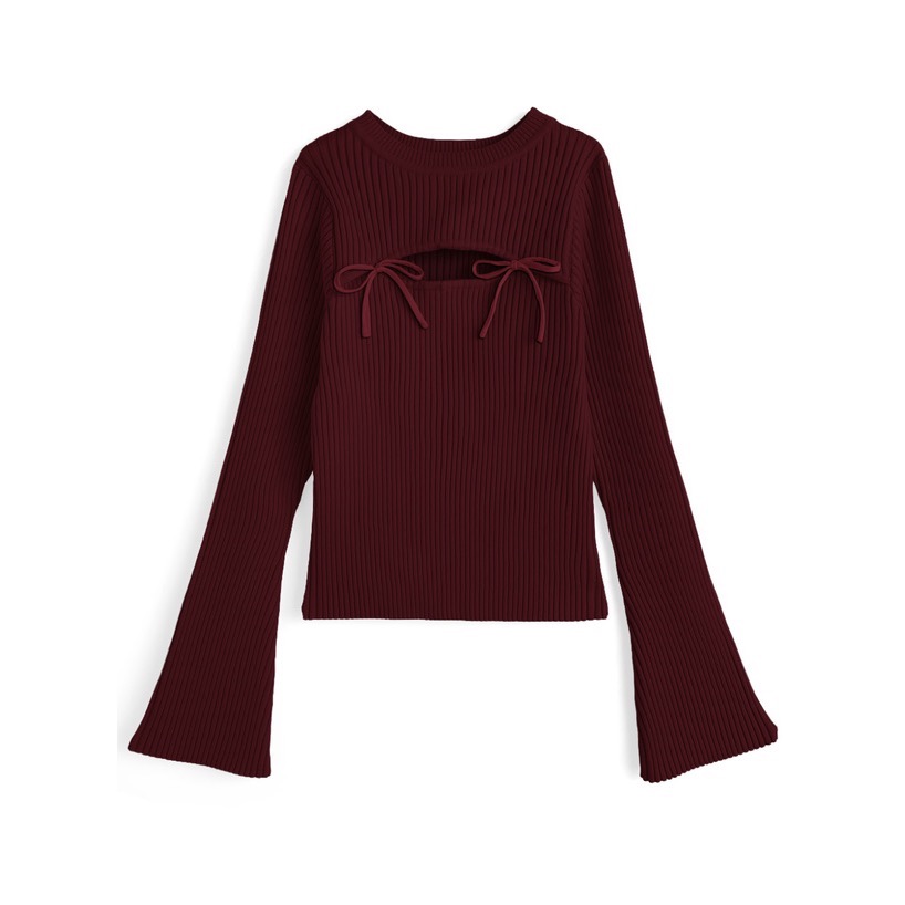 Anita Japan代購 🌸 日本 GRL 百搭羅紋 可愛蝴蝶結 喇叭袖針織上衣 針織 長袖 ru1562-規格圖10