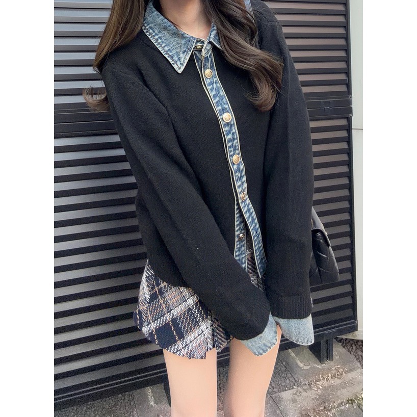 Anita Japan代購 🌸 日本 GRL 獨特風格 牛仔拼接 針織開衫 外套 罩衫 針織 牛仔 lt174-細節圖2