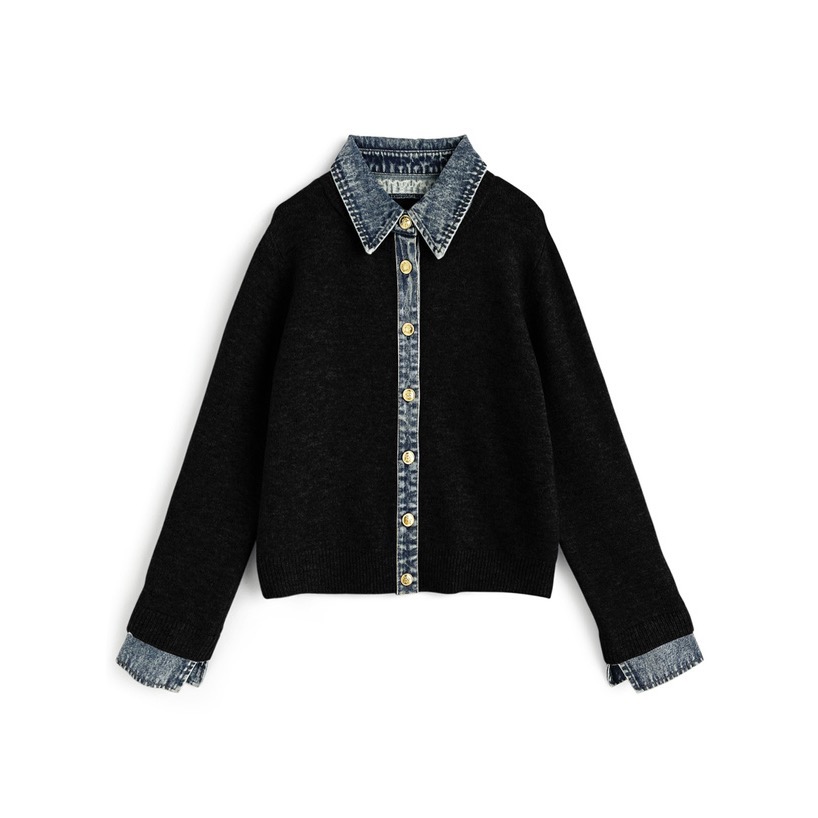 Anita Japan代購 🌸 日本 GRL 獨特風格 牛仔拼接 針織開衫 外套 罩衫 針織 牛仔 lt174-規格圖8