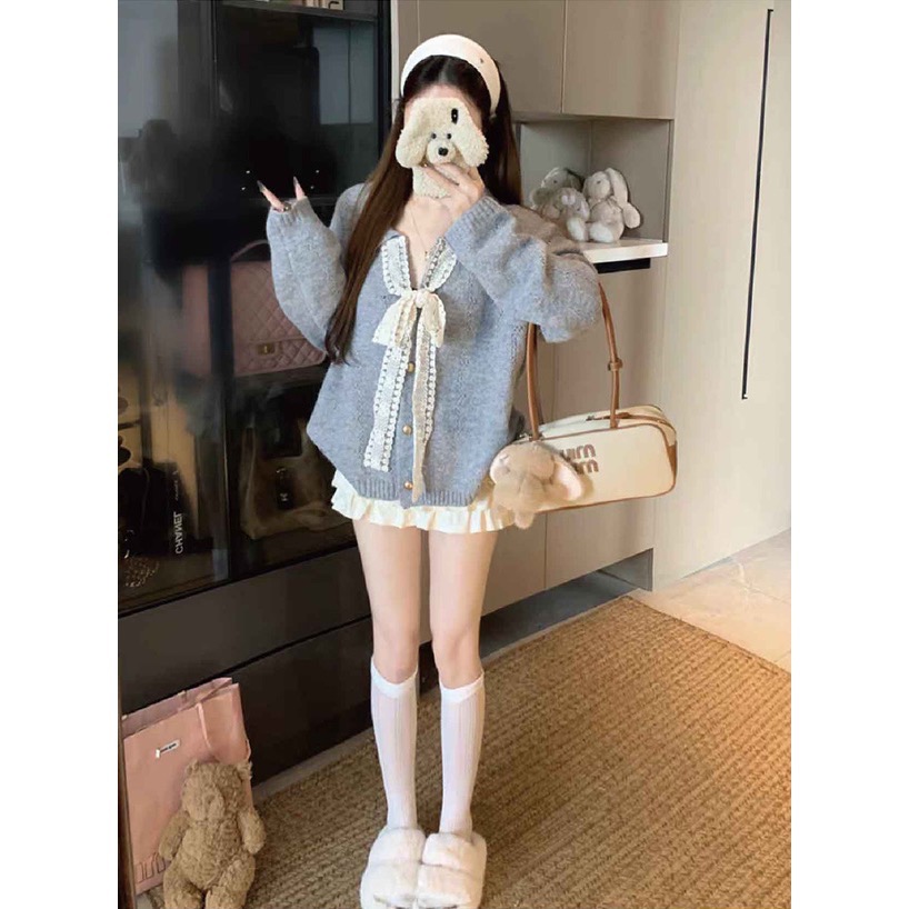 Anita Japan代購 🌸 日本 GRL 蕾絲綁帶 翻領針織外套 蝴蝶結 開衫 外套 蕾絲 an1876-細節圖2