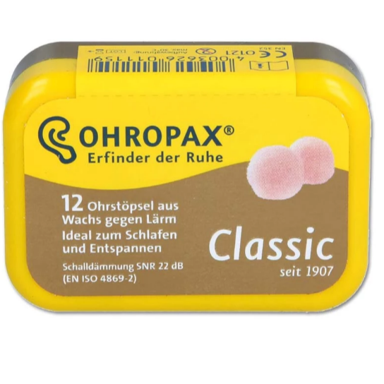 德國 OHROPAX 安耳悠 柔軟 蠟質 隔音耳塞 6對 Classic黃盒  凡士林親膚 21dB 降噪規格歐盟認證-細節圖2