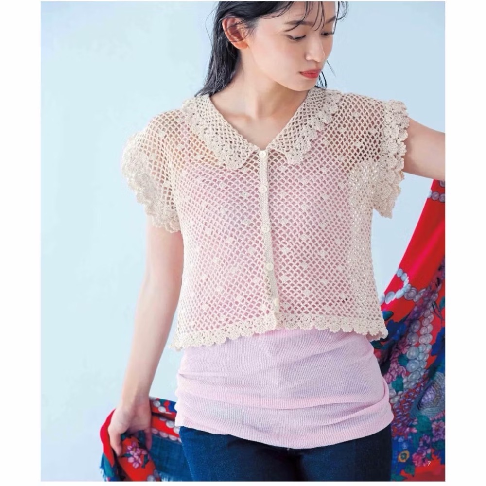 日文編織書 鉤針編織時髦網狀服飾手藝作品集-細節圖4