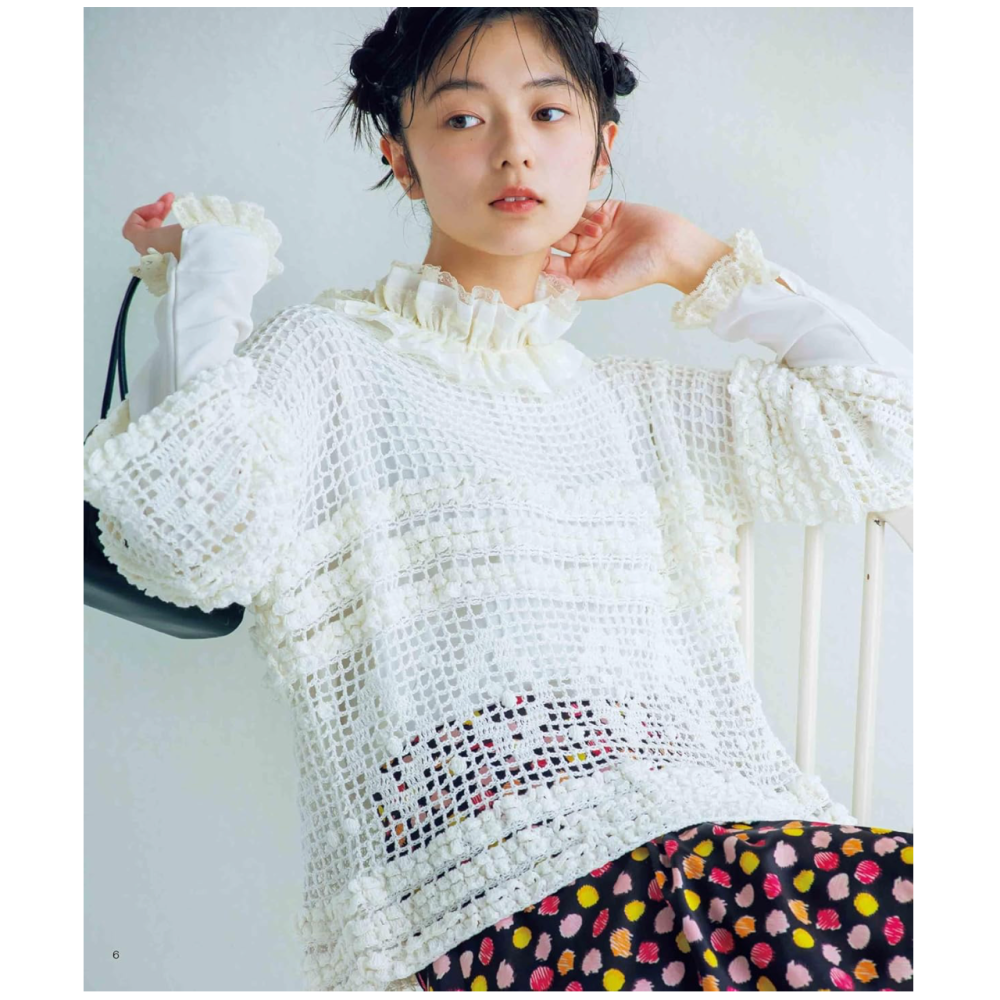 日文編織書 鉤針編織透明網狀服飾手藝作品集-細節圖9