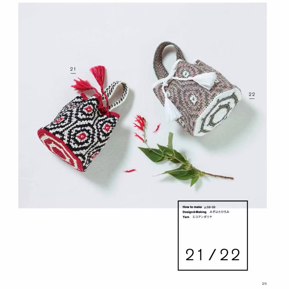 日文編織書 HAMANAKA ECO ANDARIA 鉤針編織水桶包瓦尤風格提袋作品集-細節圖9