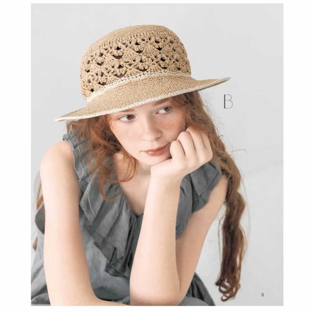 日文編織書 鉤針編織可愛夏季帽子手藝作品集-細節圖2