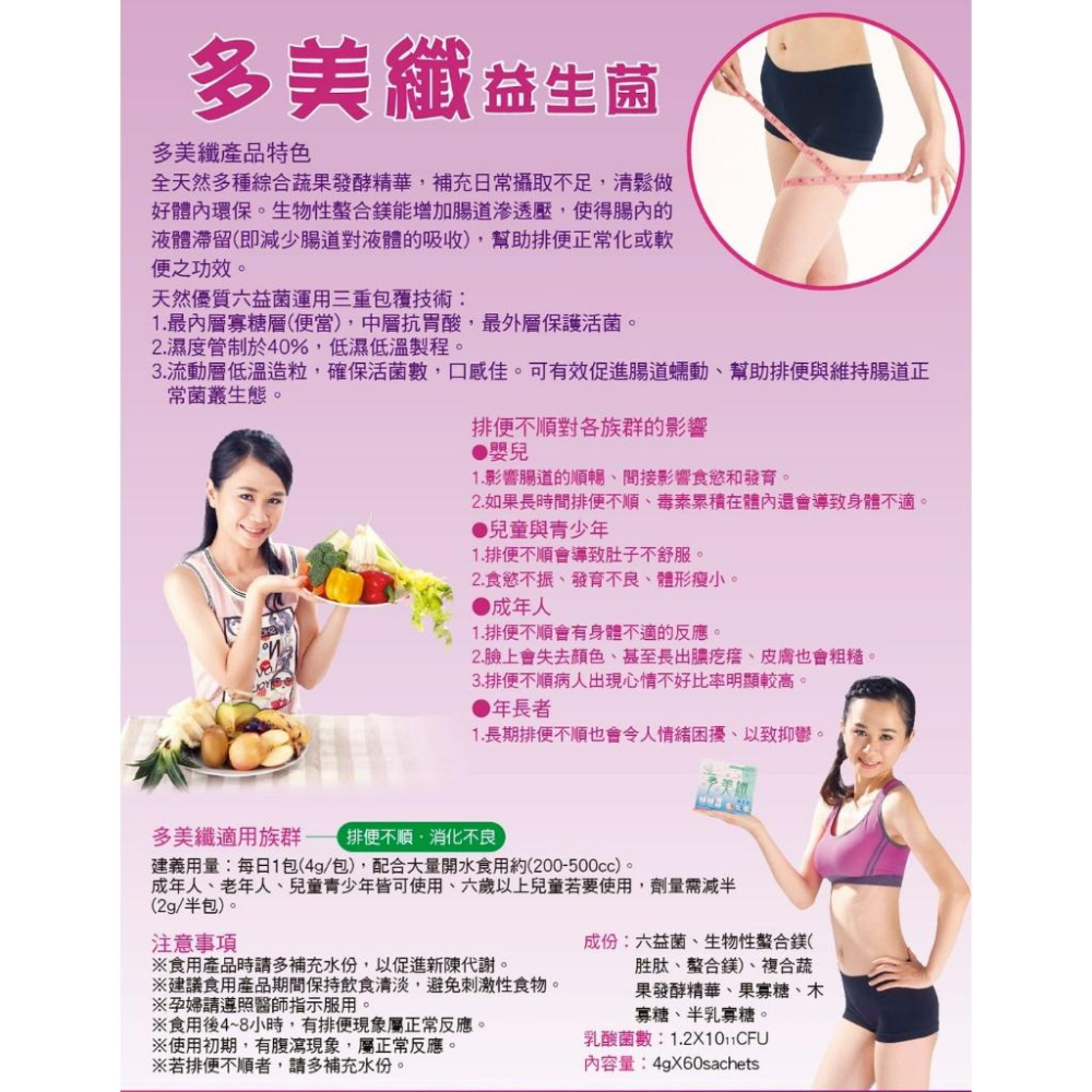 多件優惠方授權正品怡力漾多美纖益生菌酵素 木寡糖、複合酵素、好菌添加(每盒60入/每包4克) 體內環保 腸道保健順暢-細節圖2