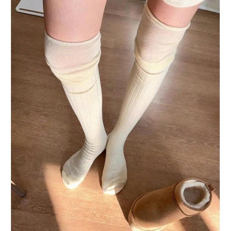 【現+預】MiaoMiao Korea 棉質拼接網紗膝上襪 冬季 東大門 正韓代購-細節圖3