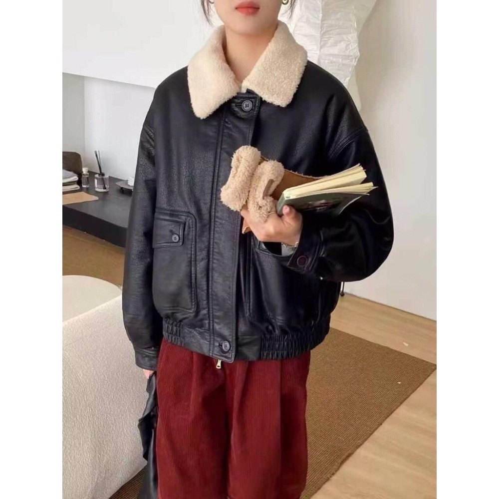 MiaoMiao Korea 今年必擁有的皮外❤️‍🔥 可拆式毛領皮革外套 秋冬 東大門 正韓代購-細節圖5