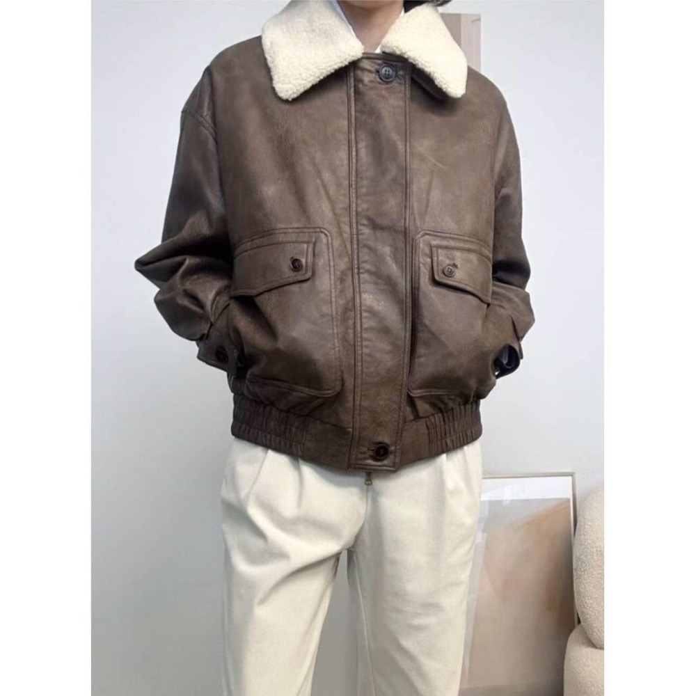 MiaoMiao Korea 今年必擁有的皮外❤️‍🔥 可拆式毛領皮革外套 秋冬 東大門 正韓代購-細節圖6