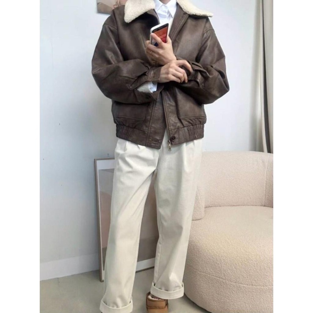 MiaoMiao Korea 今年必擁有的皮外❤️‍🔥 可拆式毛領皮革外套 秋冬 東大門 正韓代購-細節圖8