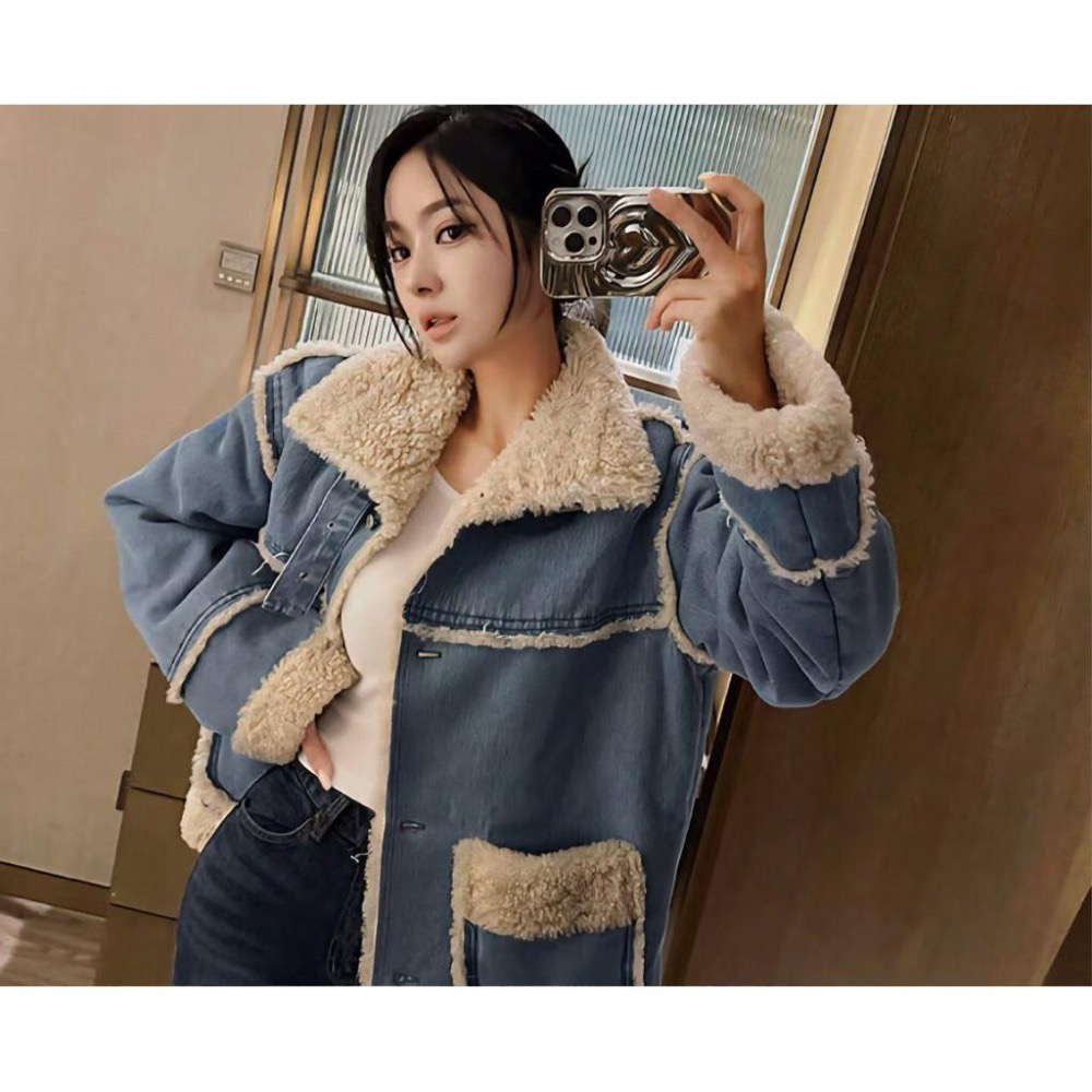 MiaoMiao Korea 歐膩最愛的那件❤️ 仿羊毛拼接牛仔外套 冬季 東大門 正韓代購-細節圖3