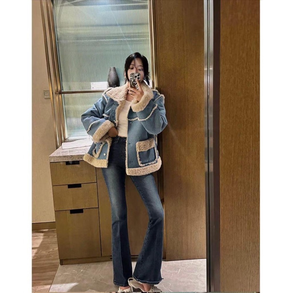 MiaoMiao Korea 歐膩最愛的那件❤️ 仿羊毛拼接牛仔外套 冬季 東大門 正韓代購-細節圖4