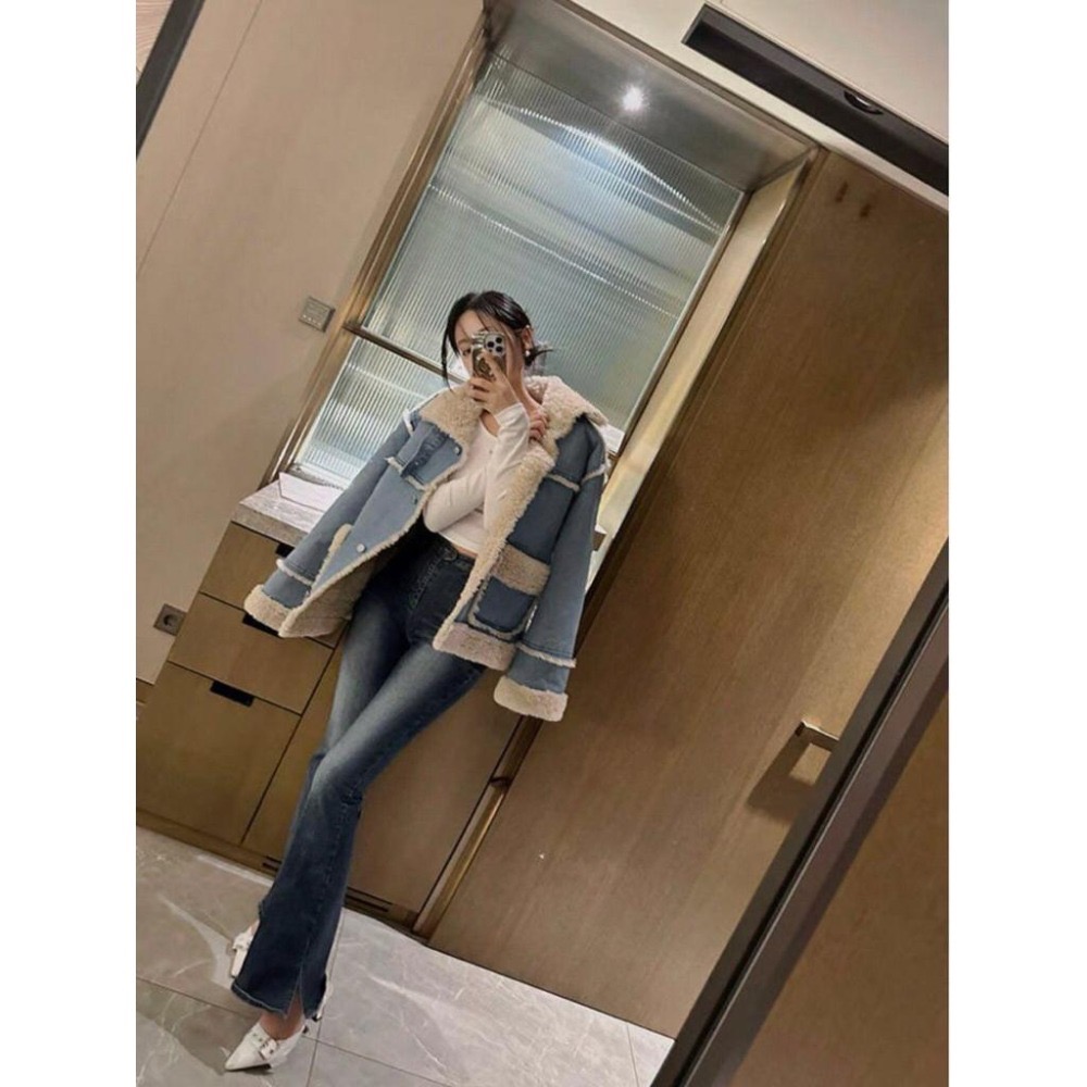 MiaoMiao Korea 歐膩最愛的那件❤️ 仿羊毛拼接牛仔外套 冬季 東大門 正韓代購-細節圖5