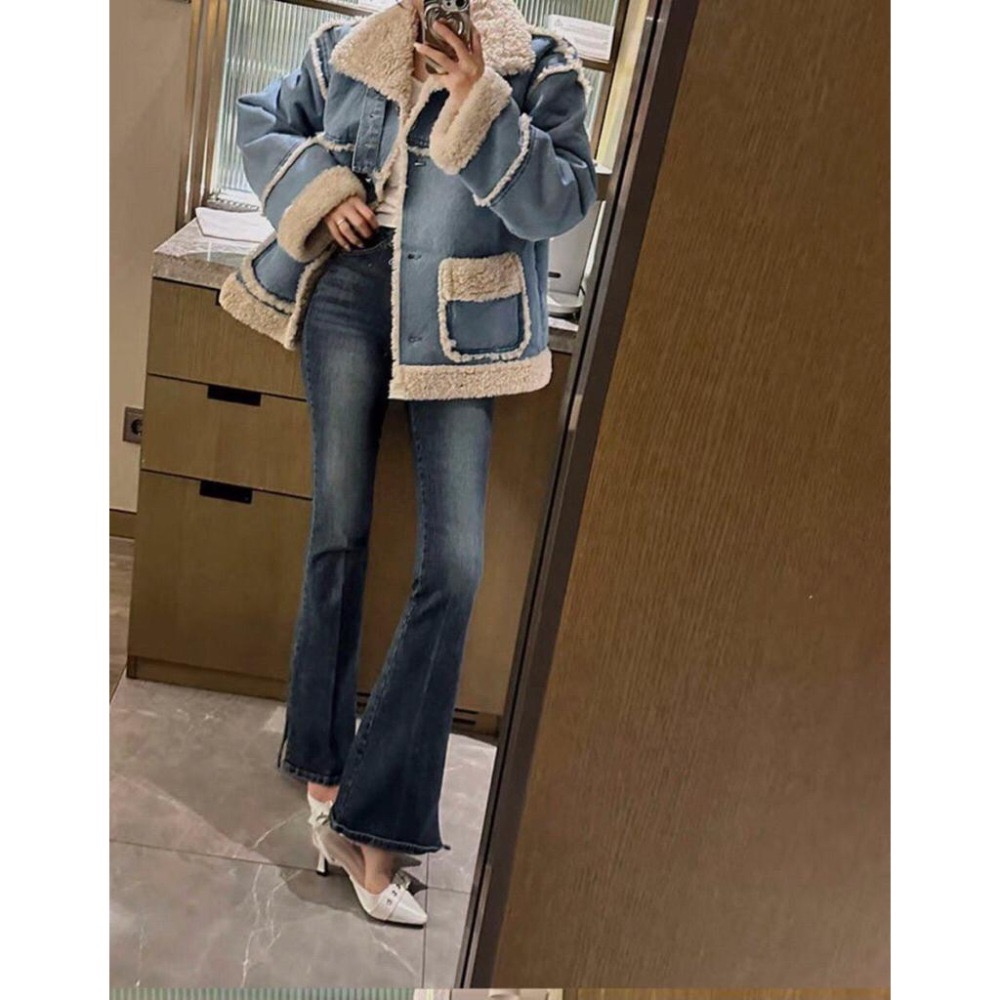 MiaoMiao Korea 歐膩最愛的那件❤️ 仿羊毛拼接牛仔外套 冬季 東大門 正韓代購-細節圖6