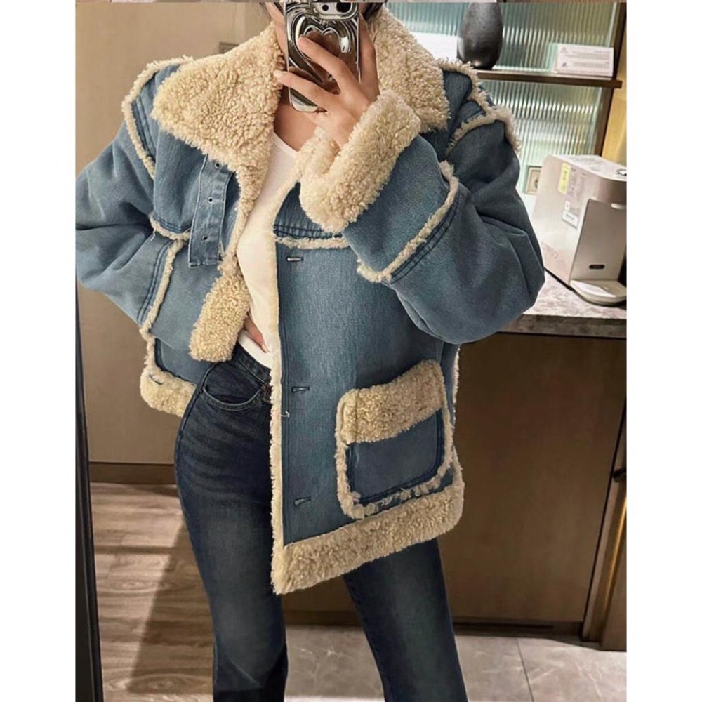 MiaoMiao Korea 歐膩最愛的那件❤️ 仿羊毛拼接牛仔外套 冬季 東大門 正韓代購-細節圖7