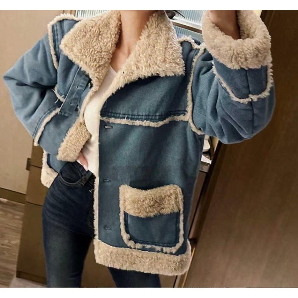 MiaoMiao Korea 歐膩最愛的那件❤️ 仿羊毛拼接牛仔外套 冬季 東大門 正韓代購-細節圖8