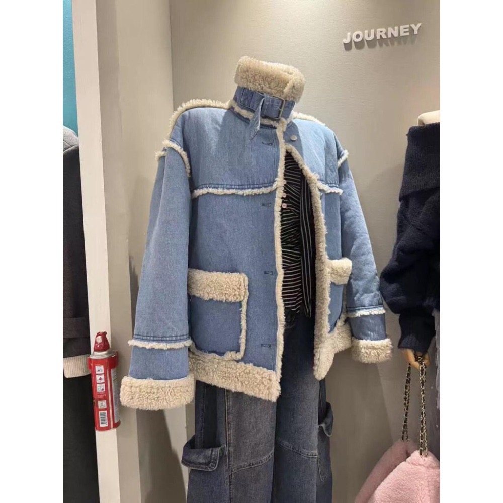 MiaoMiao Korea 歐膩最愛的那件❤️ 仿羊毛拼接牛仔外套 冬季 東大門 正韓代購-細節圖9