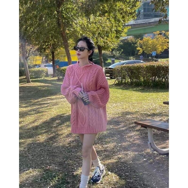 【現貨】MiaoMiao Korea 自留款❤️ 露肩側釦麻花針織長版毛衣 秋冬 東大門 正韓代購-細節圖2