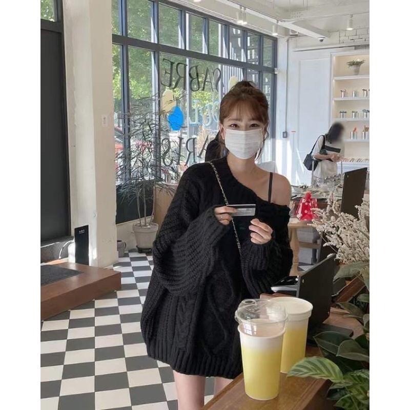 【現貨】MiaoMiao Korea 自留款❤️ 露肩側釦麻花針織長版毛衣 秋冬 東大門 正韓代購-細節圖7