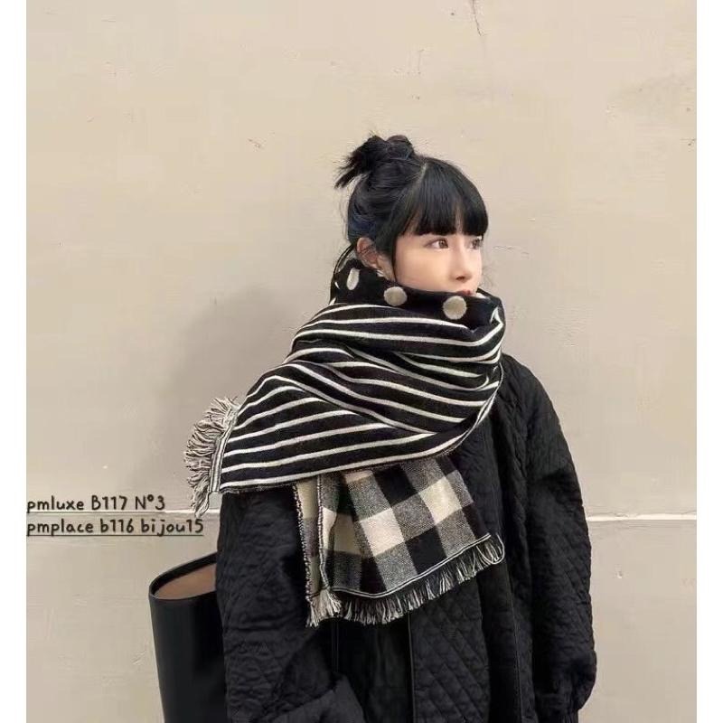 MiaoMiao Korea 百搭款 黑白幾何圖案圍巾 秋冬 東大門 正韓代購-細節圖5