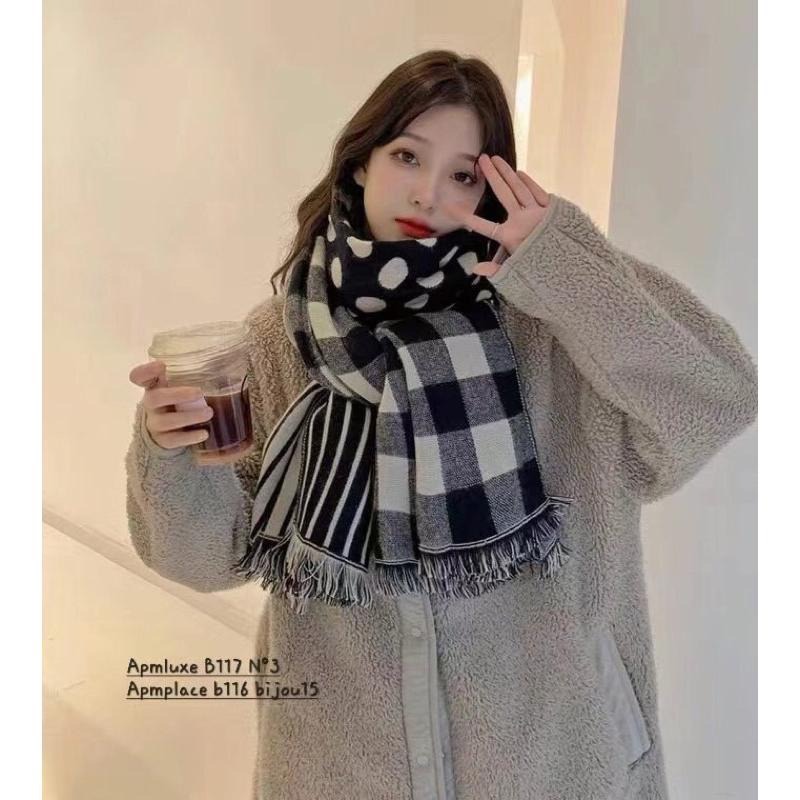 MiaoMiao Korea 百搭款 黑白幾何圖案圍巾 秋冬 東大門 正韓代購-細節圖7