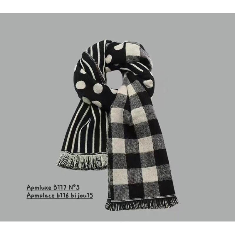 MiaoMiao Korea 百搭款 黑白幾何圖案圍巾 秋冬 東大門 正韓代購-細節圖9