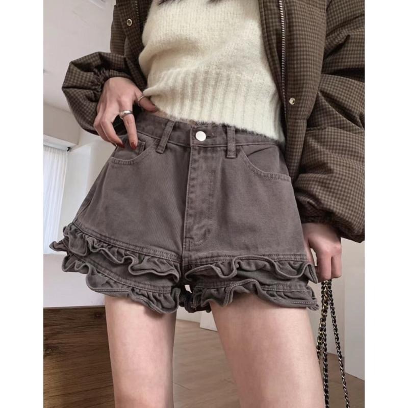 MiaoMiao Korea 俏皮可愛 雙層荷葉邊牛仔短褲 春季 東大門 正韓代購-細節圖4