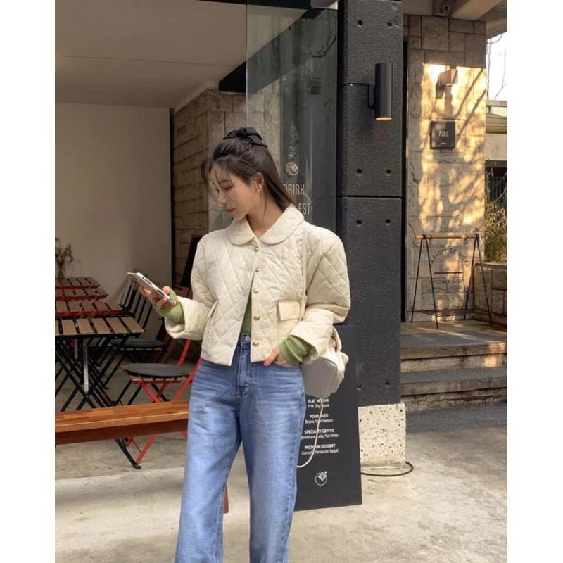 MiaoMiao Korea 輕奢甜美 小香風菱格紋娃娃領鋪棉外套 秋季 東大門 正韓代購-細節圖2