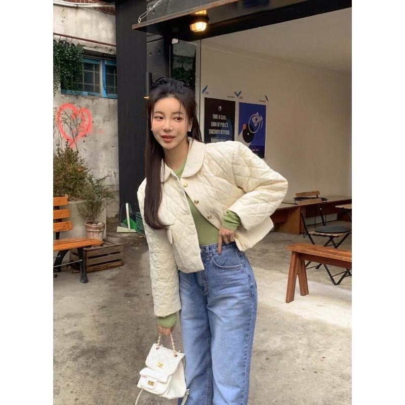 MiaoMiao Korea 輕奢甜美 小香風菱格紋娃娃領鋪棉外套 秋季 東大門 正韓代購-細節圖3