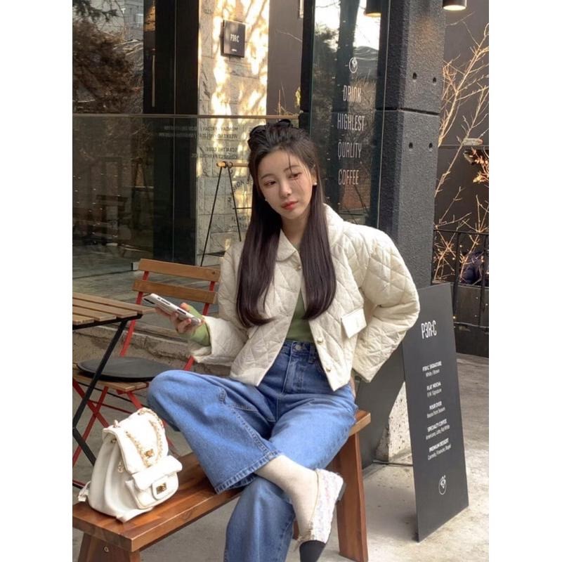 MiaoMiao Korea 輕奢甜美 小香風菱格紋娃娃領鋪棉外套 秋季 東大門 正韓代購-細節圖4