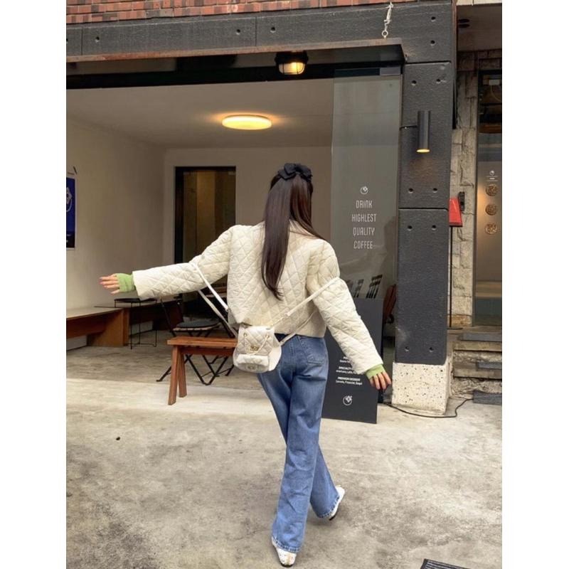 MiaoMiao Korea 輕奢甜美 小香風菱格紋娃娃領鋪棉外套 秋季 東大門 正韓代購-細節圖5