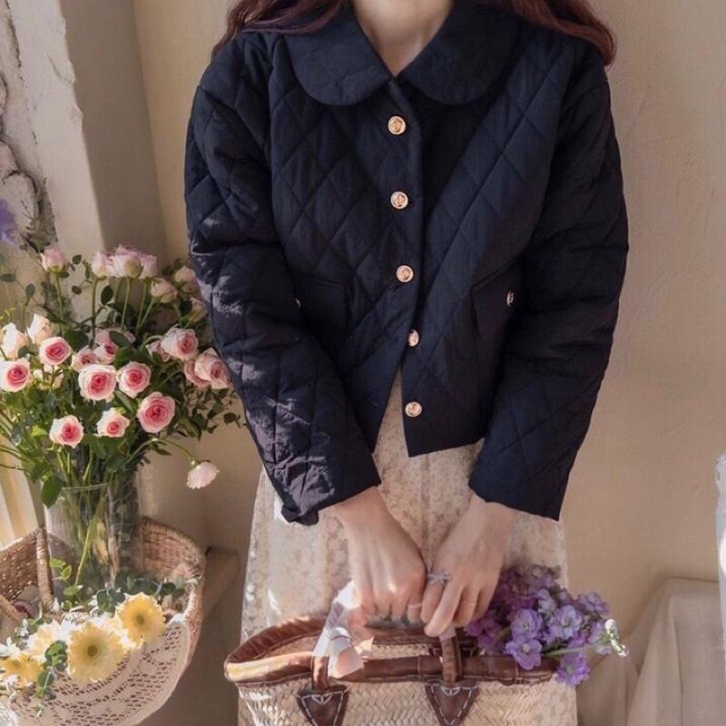 MiaoMiao Korea 輕奢甜美 小香風菱格紋娃娃領鋪棉外套 秋季 東大門 正韓代購-細節圖8