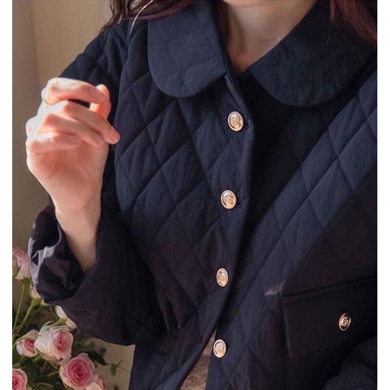 MiaoMiao Korea 輕奢甜美 小香風菱格紋娃娃領鋪棉外套 秋季 東大門 正韓代購-細節圖9